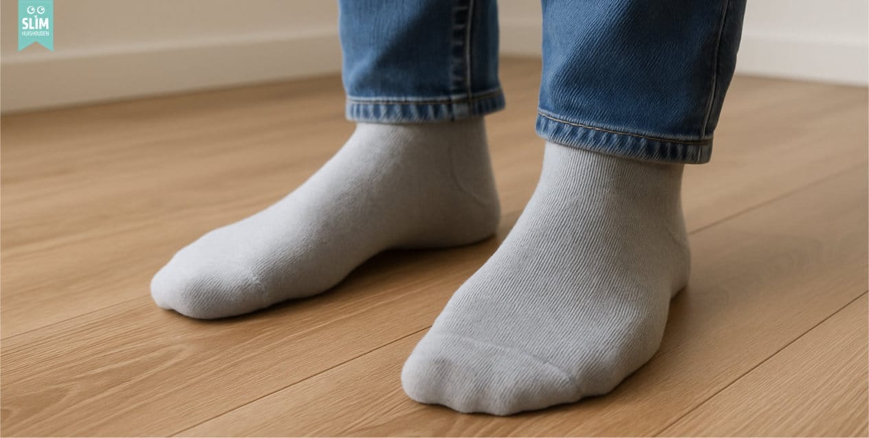 Met sokken op een schone laminaatvloer | Slim Huishouden