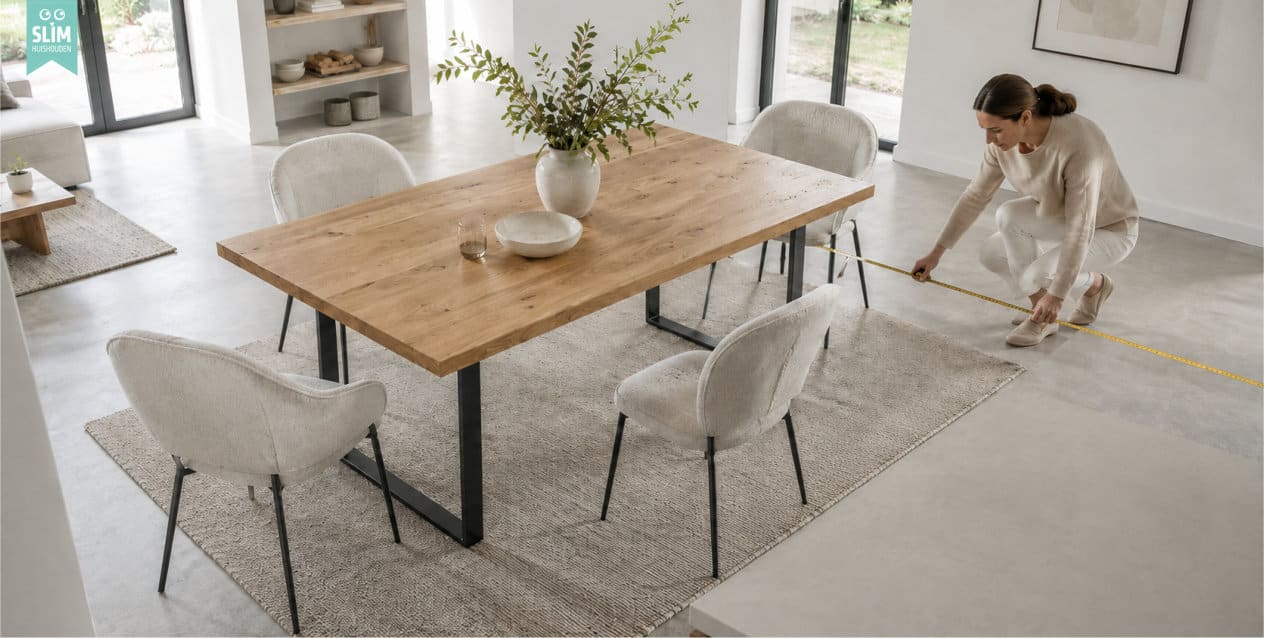 Ruimte rondom een eiken tafel opmeten
