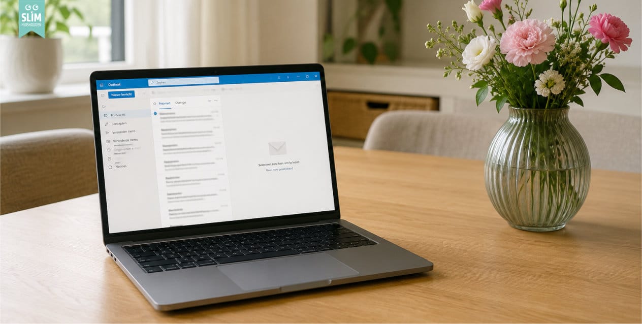 Geopende laptop op tafel met emailprogramma 